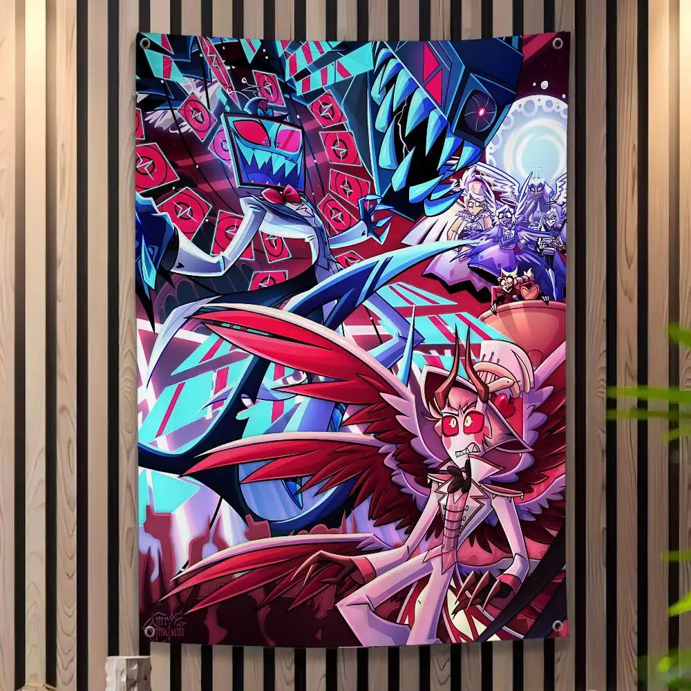 Cartoon H-Helluva Boss Banner Art Printing Japanese Wall Flag Anime Wall Hanging Home Decor