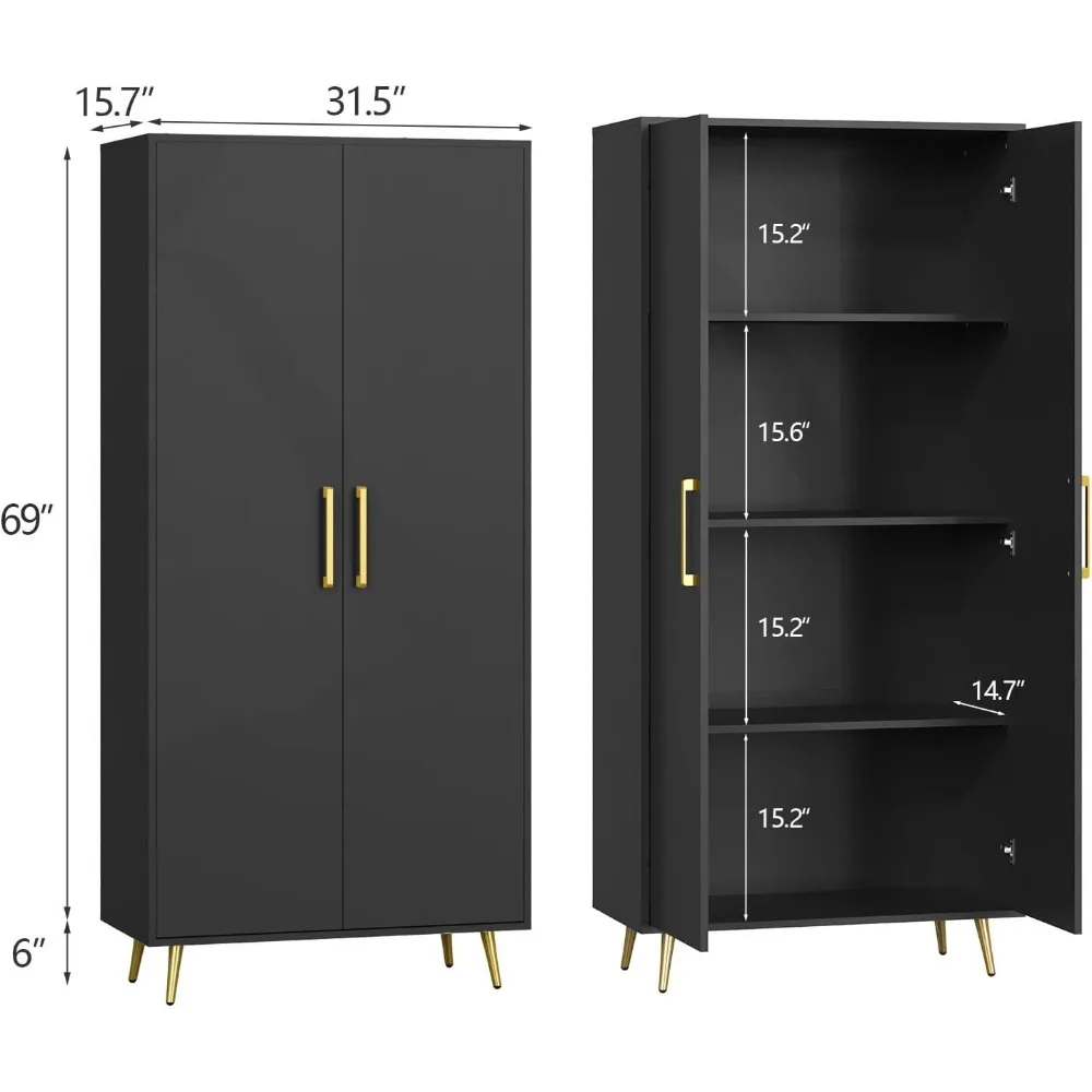 Gabinete de almacenamiento alto, gabinete de despensa de cocina independiente con estante y puertas ajustables, acento de almacenamiento de piso para