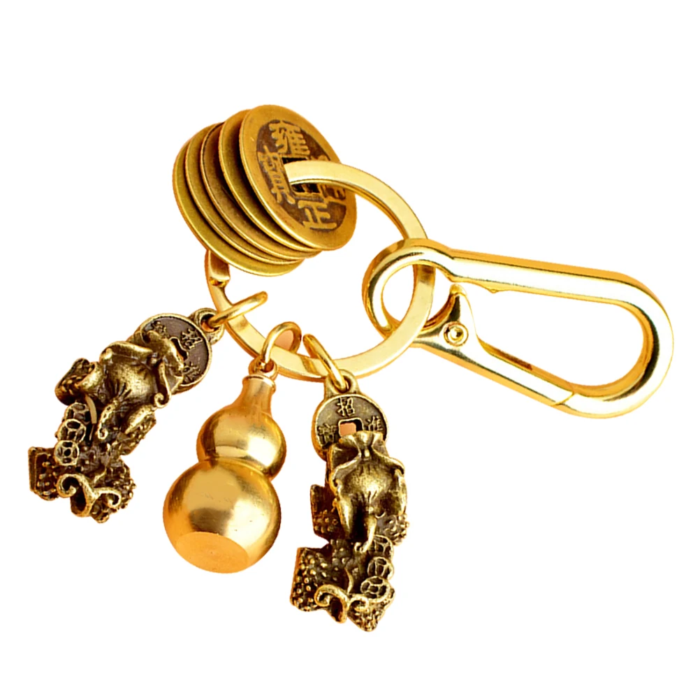 

Double Keychain Hollow Gourd Brass Charm Wealth Blessing Car Home Decor Pendant Practical Gift Packaging Box