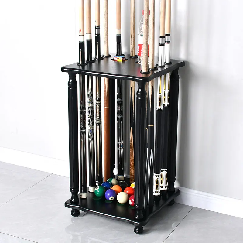 

Wholesale Luxury 12-Hole Floor Standing Solid Wood Billiard Pole Holder Rotating with Customizable Logo for Pool Players