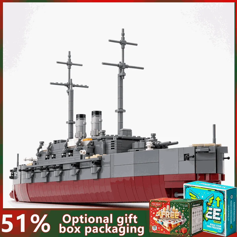 2353PCS Vintage Navy Battleship Model Custom Building Blocks DIY Creative Maritime History Assembly Puzzle Display Toy Gift