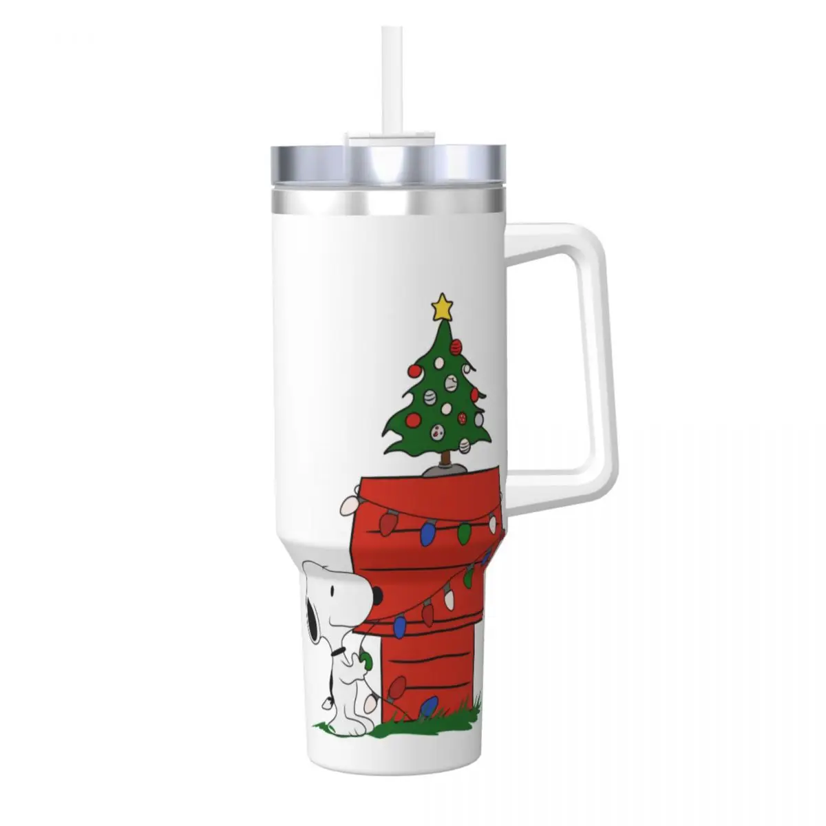 Snoopy Christmas Stainless Steel Tumbler Driving Coffee Mug With Straws and Lid 40oz Car Mugs Cold and Hot Water Bottle