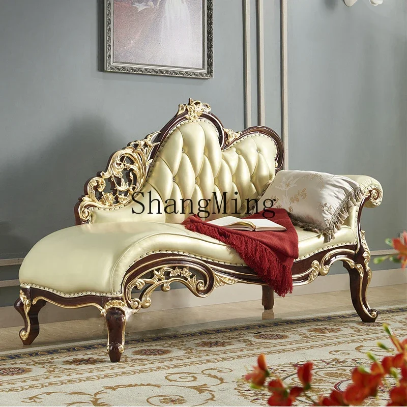 

FG solid wood simple concubine couch bedroom living room single leather small sofa concubine chair