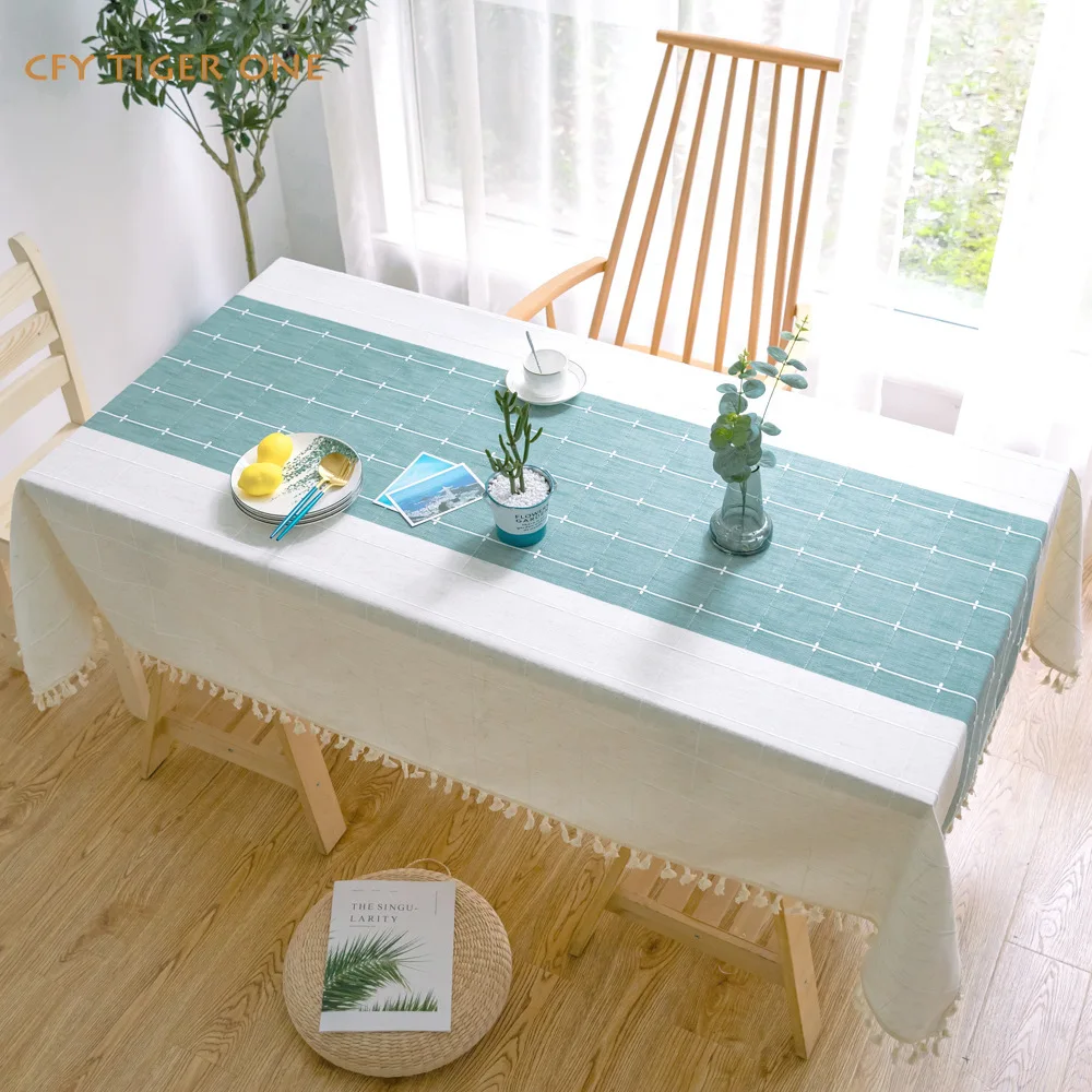 Modern Striped Artistic Plaid Tablecloth Antifouling Rectangular Tablecloth Oil Resistant Coffee Table Mat Table Cover