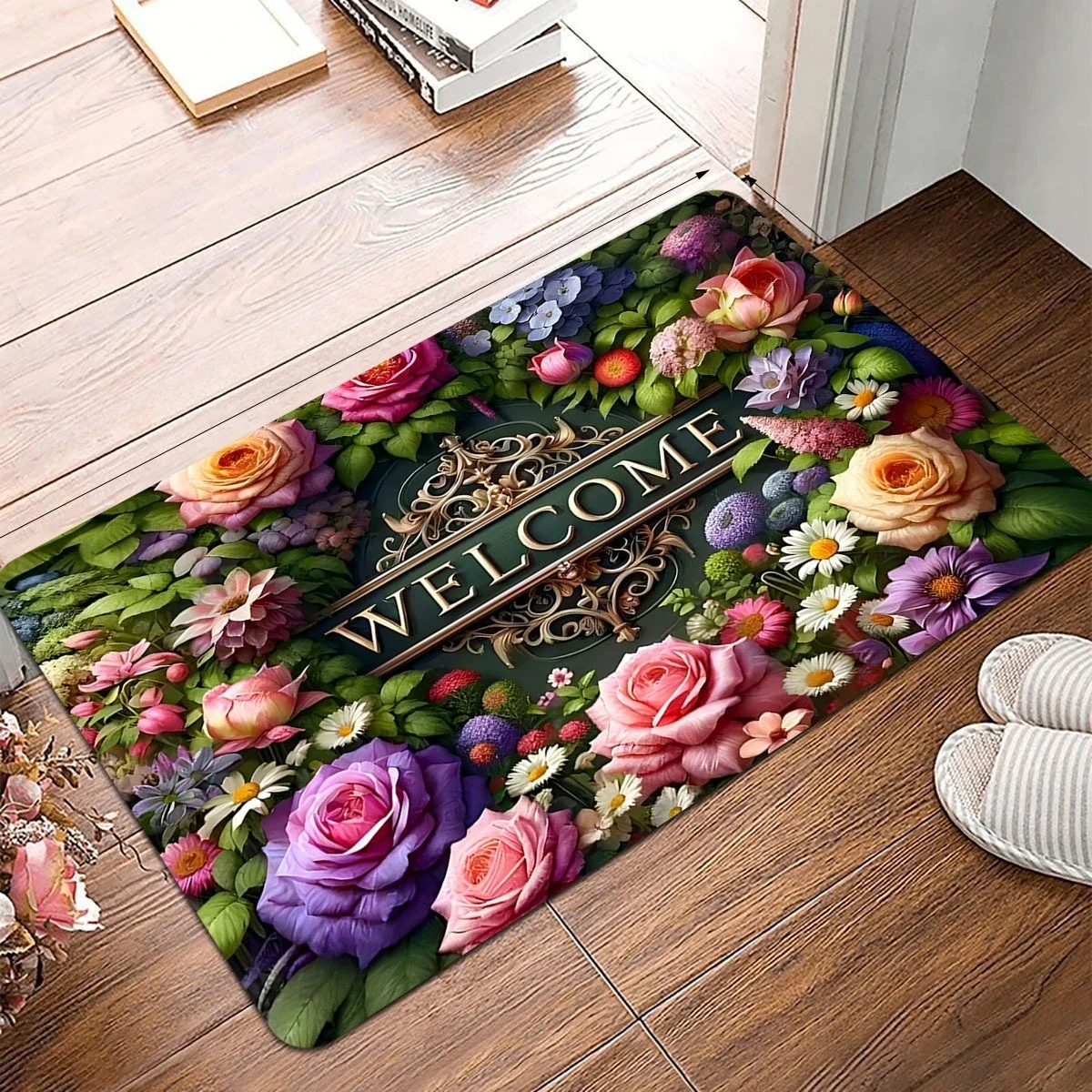1pc Colorful Rose and Daisy Pattern Door Mat, Non-slip Floor Mat, Suitable for Living Room, Bedroom, Holiday Home Decoration