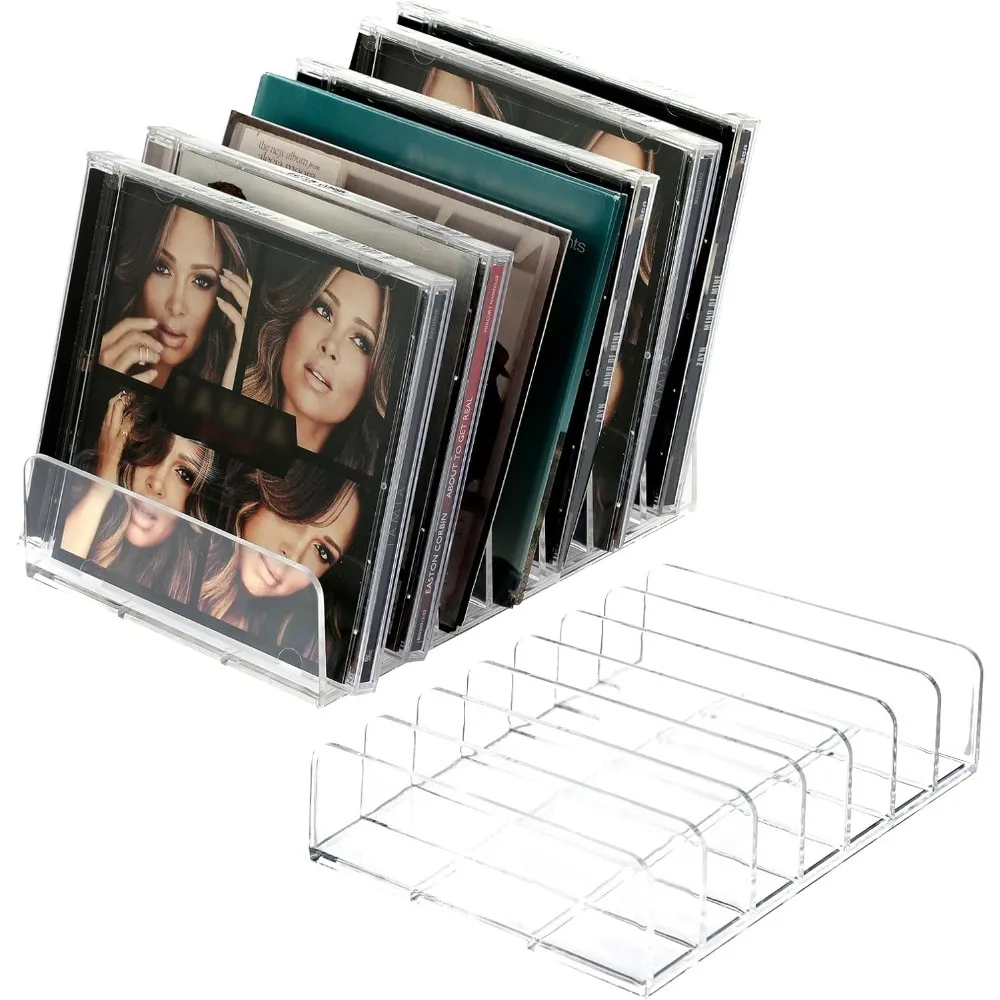

Clear CD Holder - 7 Slot CD Storage Box CD DVD Display Rack Tray Holds up to 14 Standard CD Cases, Tabletop Plastic File