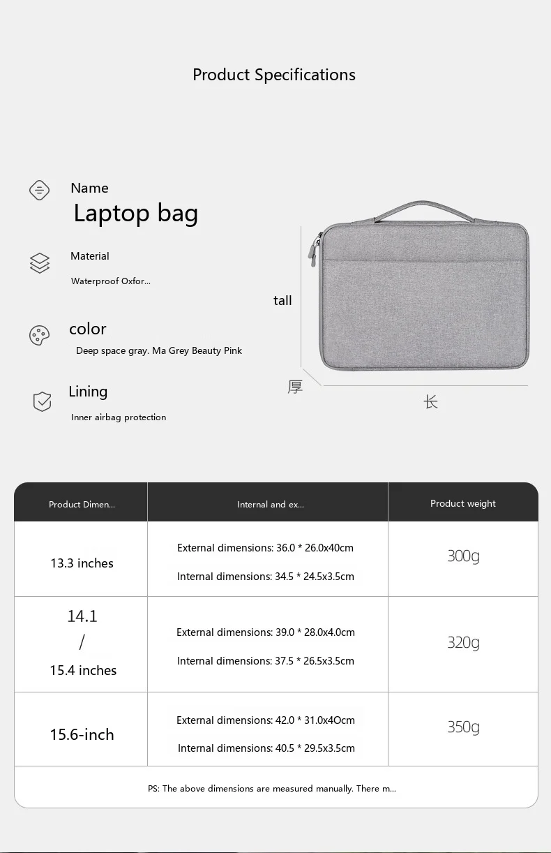 Laptop-Aktentasche 13,3-15,6 Zoll Oxford-Gewebe Wasserdichte Tragetasche für Notebooks – Detail 2