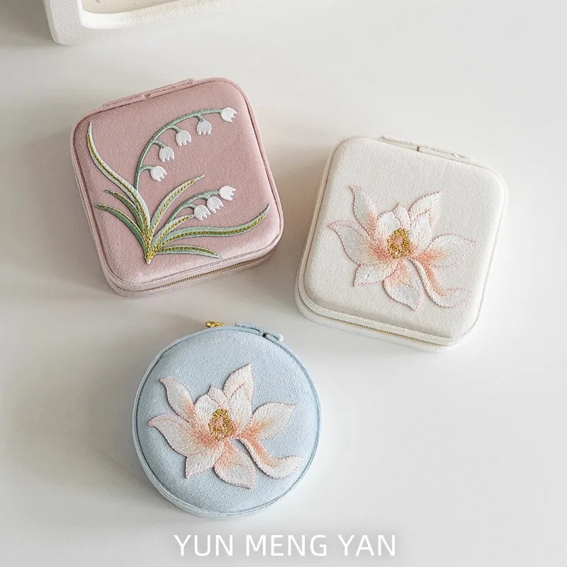 

Portable Jewelry Box, New High-end Mini Embroidery Antique Style Gold Jewelry Storage Box, Small Earring Box Gift Box For Girls