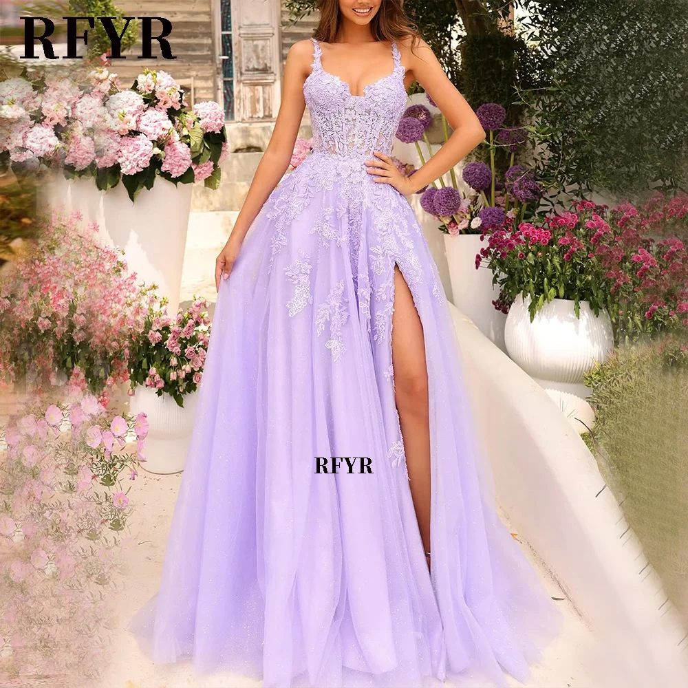 

RFYR Appliques Prom Dress Long Evening Party Dresses with High Slit Elegant Off the Shoulder Wedding Party Gowns Customized