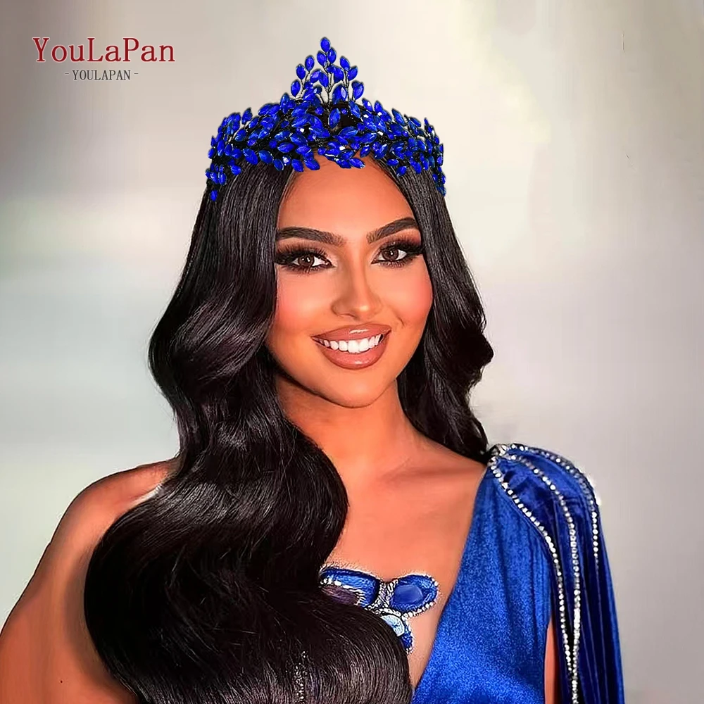 

YouLaPan Blue Color Rhinestone Hairband Bridal Luxury Headband Wedding Hair Accessories Bride Headpiece Party Hair Hoop HP868