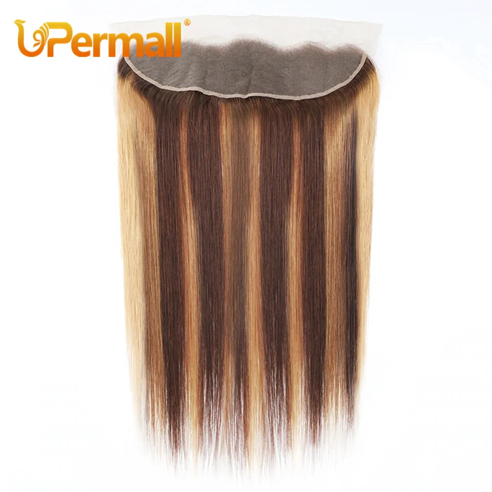 Upermall Highlight 13*6 13*4 Ear To Ear Lace Frontal Pre pluck Swiss Transparent P4/27 2x6 5x5 Closure Piano Human Hair Straight