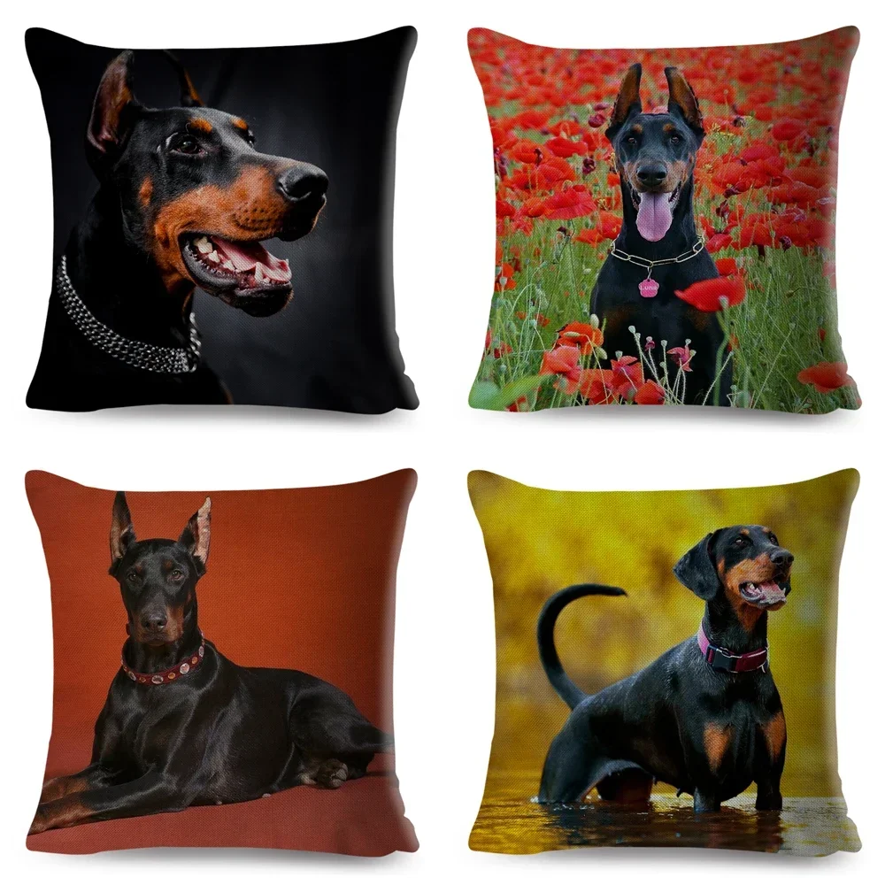 Doberman Pinscher Pet Dog Cushion Cover Decor Animal Pillow Case for Sofa Home Car Linen Both Sided Print Throw Pillowcase