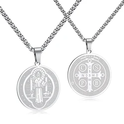 Medalla De San Benito Necklace Stainless Steel Silver Color St Benedict Medals Double-Sided Pendant Gift for Men