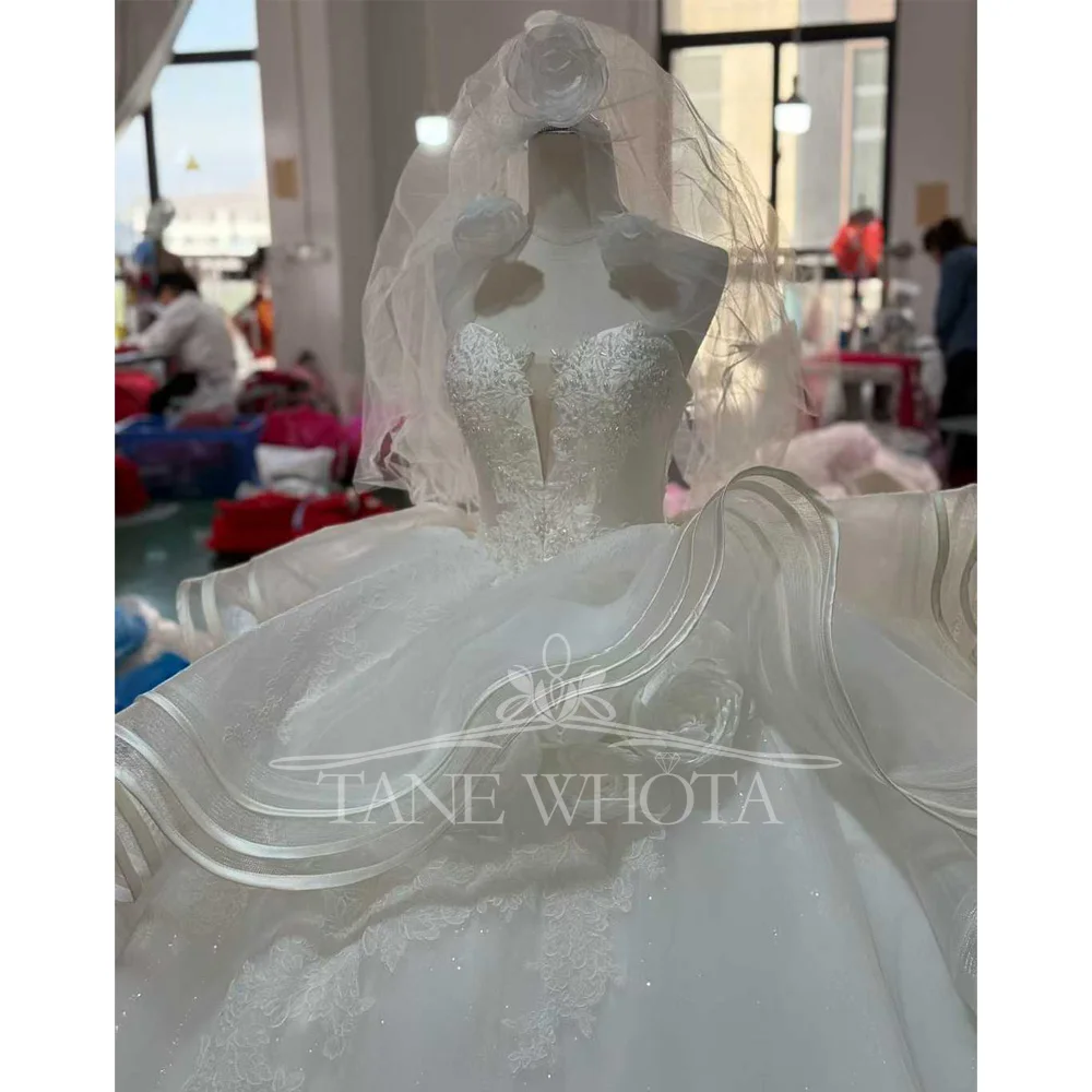 Sweetheart Sleeveless Wedding Dress With Beading Sequined Embroidery 3D Flower Lace-Up Back Customized Ball Gown