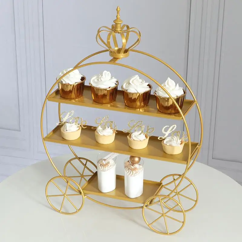 

European Sle Gold Double Layer Cake Stand Wedding Decoration ternoon Tea Dert Display Tray Sweet Treats owcase