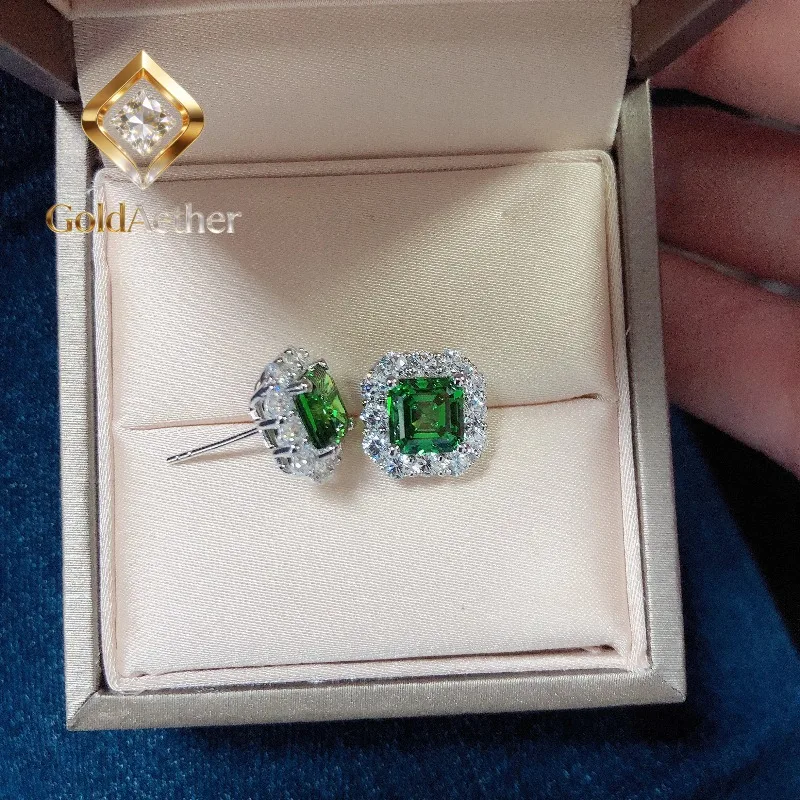 

Серьги-гвоздики GoldNouveau из белого золота 18 карат (AU750) с изумрудами и зелеными бриллиантами, выращенными в лаборатории, 2 карата каждый, романтические украшения для нее, E064