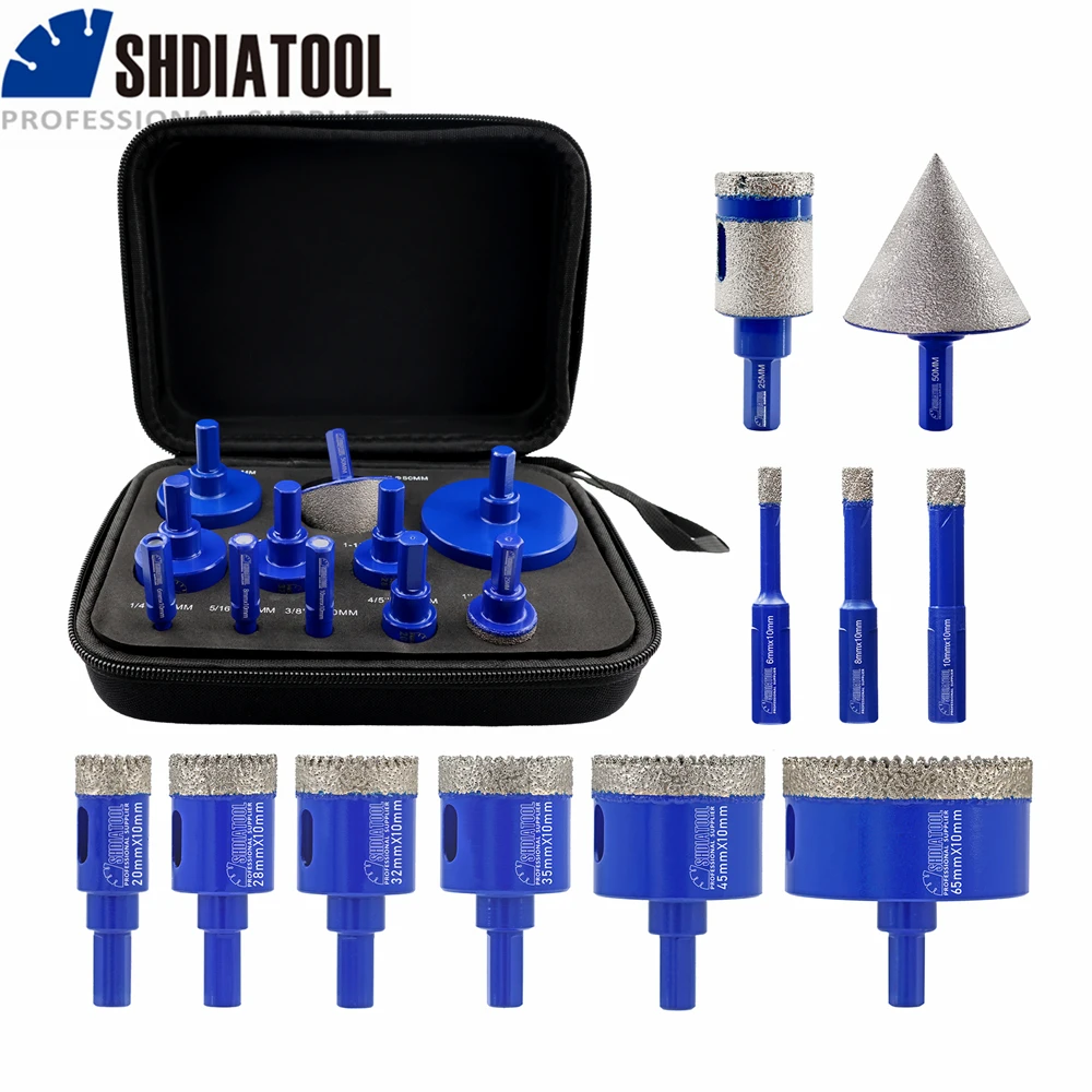 

SHDIATOOL 11Pcs Diamond Drill Bits Sets Dia6-65mm Triangle Shank Saw Teeth Drilling Chamfer Bit For Ceramic Tile Marble Granite