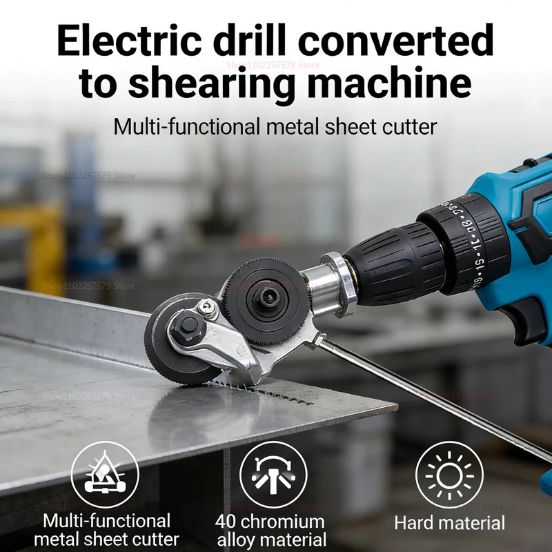 Electric Drill Refitting Plate Shears Effortlessly Cut Through Stainless Steel,Aluminum & Iron Sheet with This Cutter Attachment