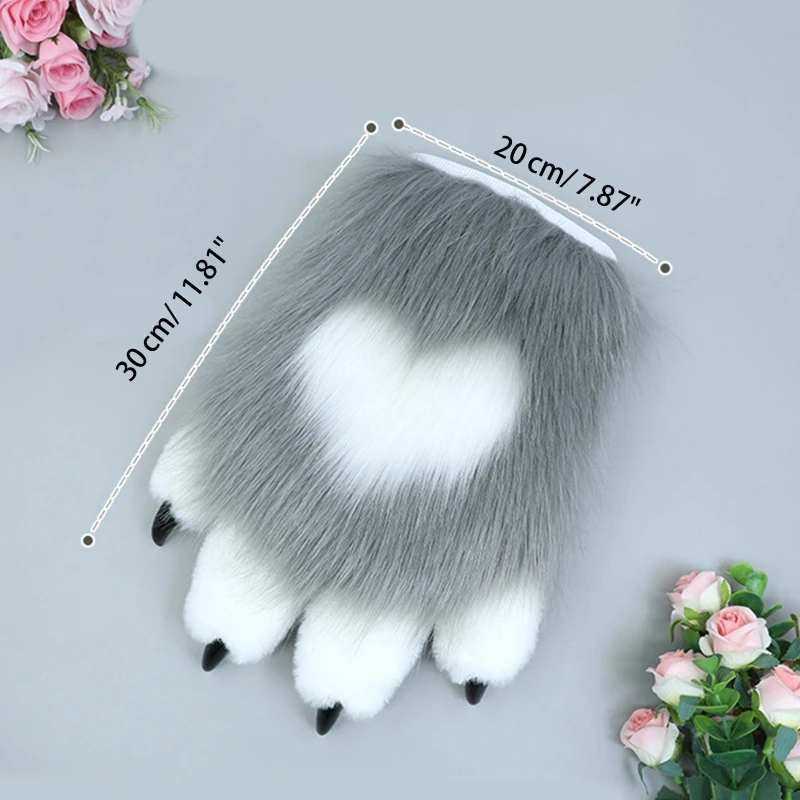 40GC 1 Pair Animal Paw Gloves Simulation Animal Claw Gloves Furry Gloves Cosplay Nails Claws Gloves for Cosplay Party Props