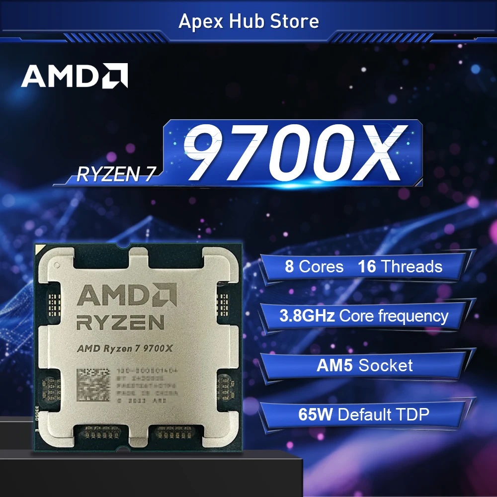 

NEW AMD Ryzen 7 9700X 3.8GHz 4NM Socket AM5 L3=32M DDR5 8-Core 16-Thread R7 9700X Processor 65W but No Fan