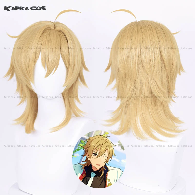 ES Hakaze Kaoru Cosplay Wig 40cm Flax Golden Short Wigs Heat Resistant Synthetic Hair For Women Men Halloween Party