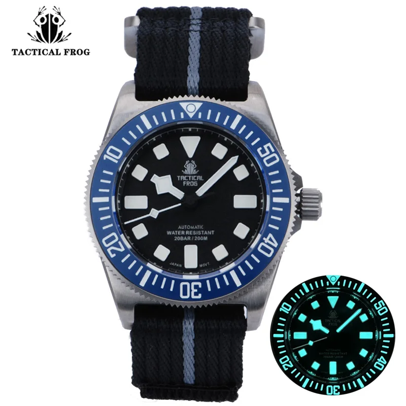 Tactical Frog FXD Titanium Men Watch Diver Watch Blue Dial Sapphire NH35 Automatic Movement 20Bar Water Resistant BGW-9 Luminous