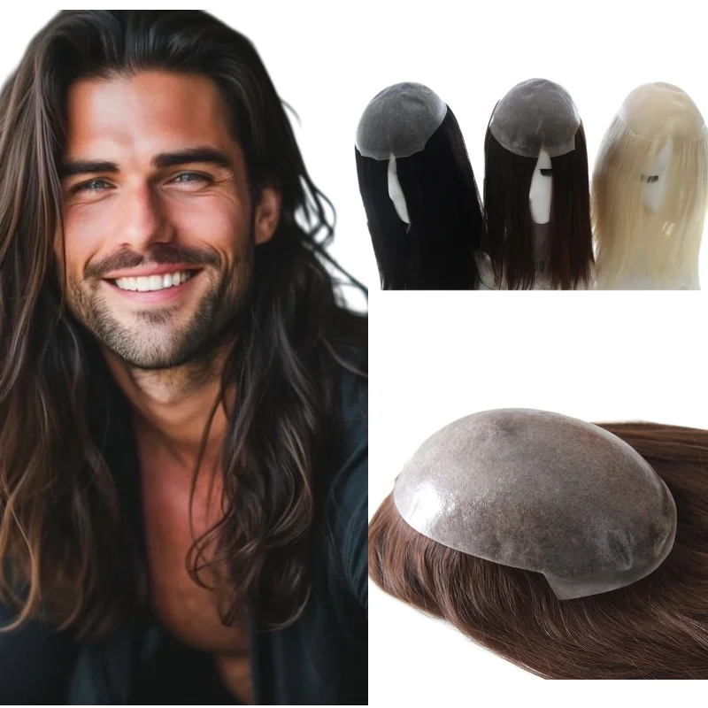 Men Hair Replacement Ready to Ship 72H Human Hair PU Base 7x9 16inch Hand-Tied Color 1B #4 #613 Wholesale Dropship