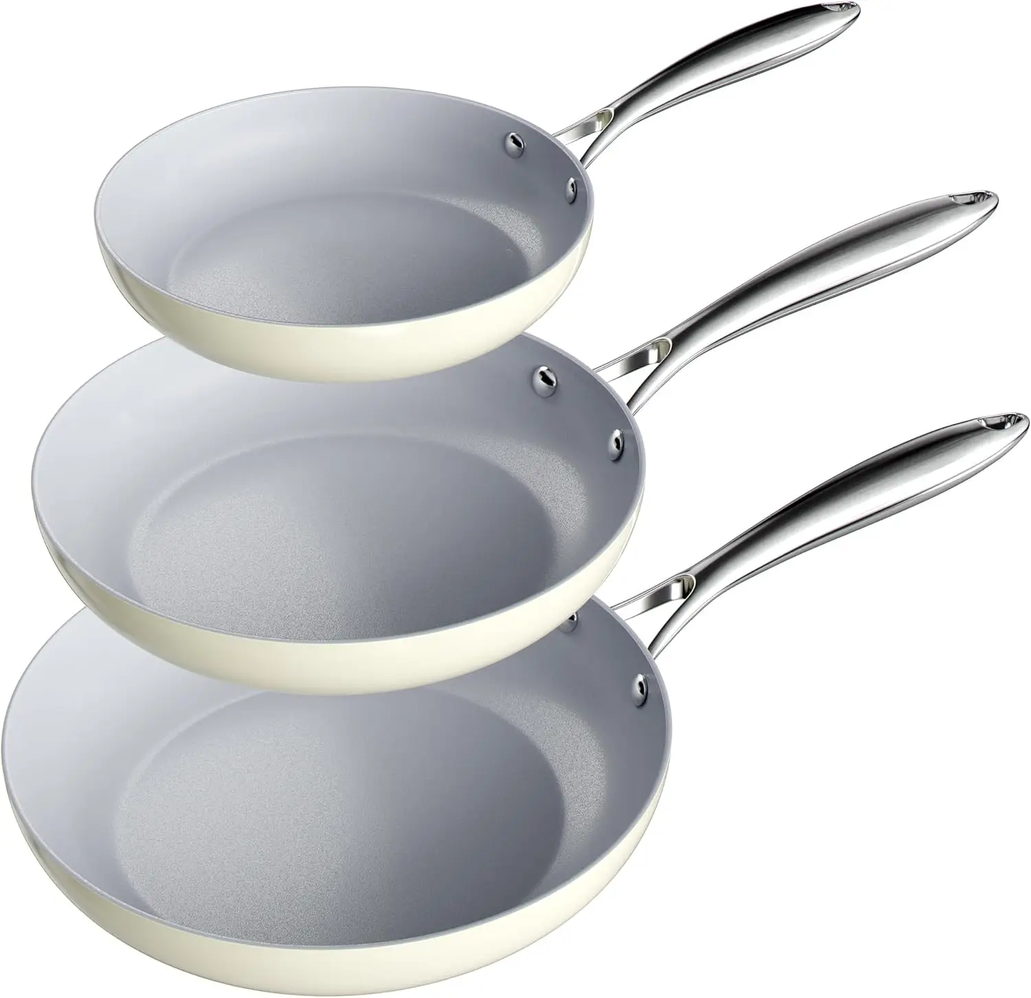 

Ceramic Nonstick Skillet Set, 3-Piece Nonstick skillet, made from non-toxic materials, safe for use in dishwashers and ovens.