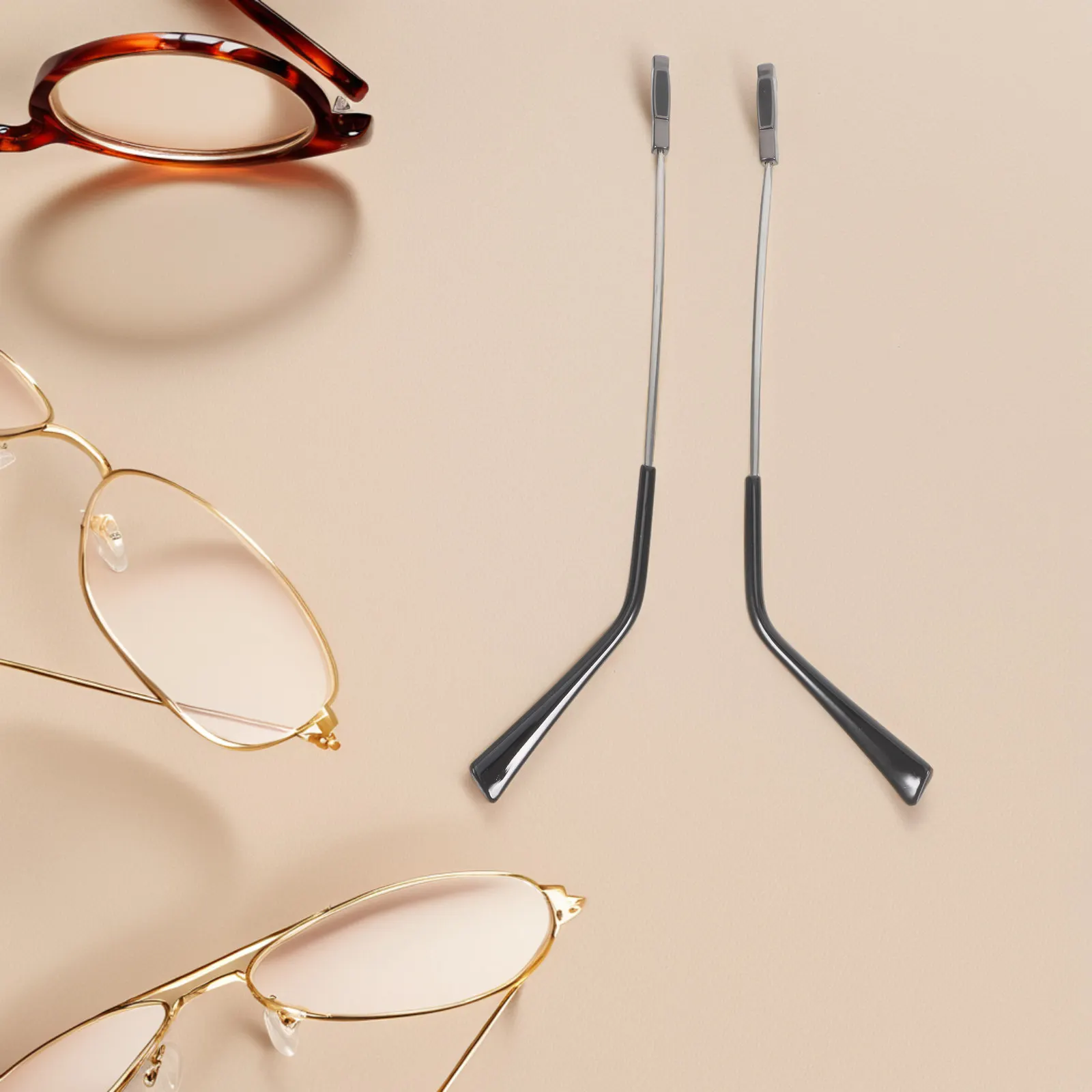 1Pair Metal Glasses Temple Replacement Arms Universal Fit for Eyeglasses Sunglasses Ergonomic Anti Slip Design Electroplated