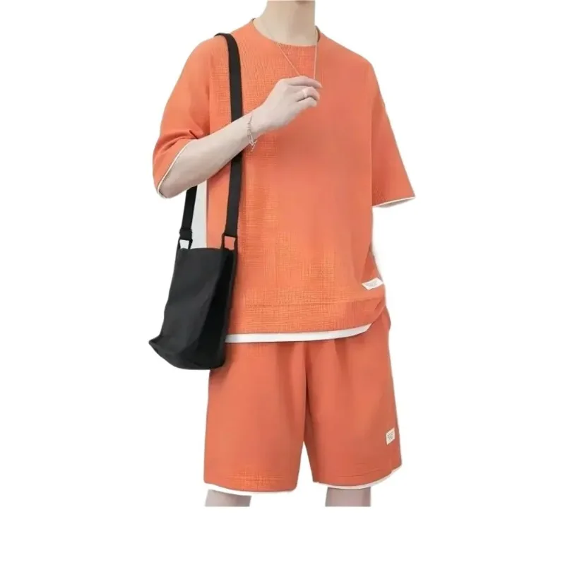 2025 Men's Summer New Wfle Sportswear Set Comfortable, Casual, Fashionable Round Neck Running Sportswear Short Sleeve Two Piec