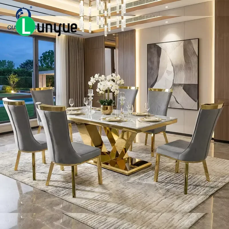2026 New Model Dining Furniture Modern Design Marble Top Dining Table Sets