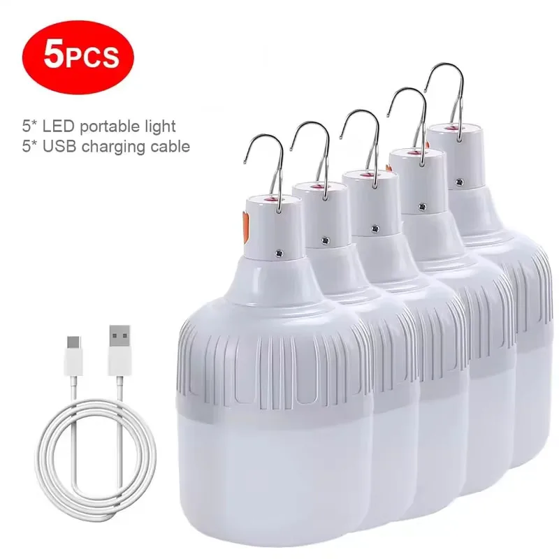 1/2/4/5PC Camping Light Portable Rechargeable Dimmable LED Bulb Brightness Outdoor Tent Light Emergency Night Light with Hook view 6