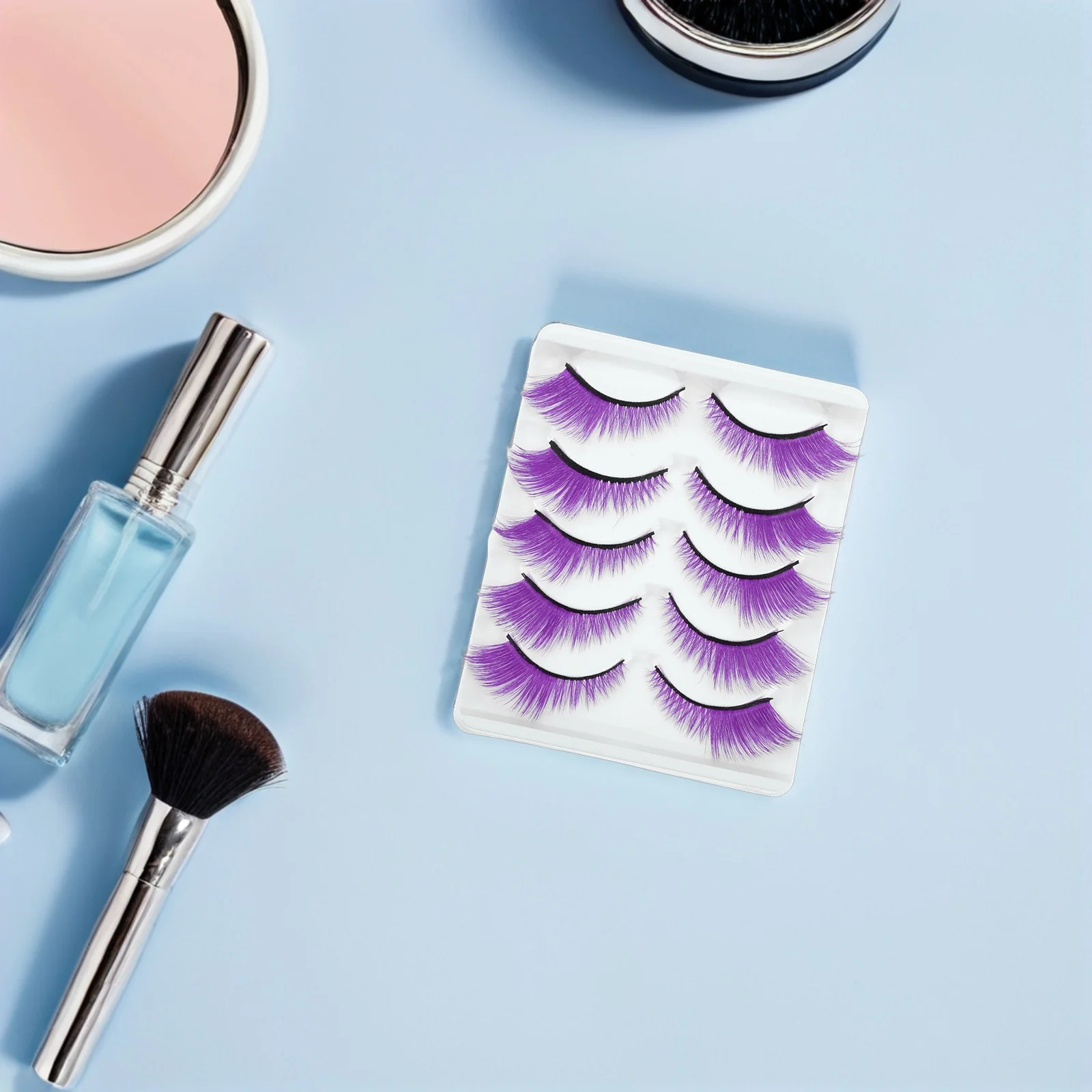 5 Paar farbige künstliche Wimpern, leicht, wiederverwendbar, kurze Streifenwimpern für Halloween, künstliche Wispy-Wimpernverlängerungen
