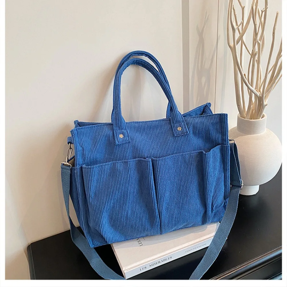Stylish Corduroy Crossbody Tote Bag Large Capacity with Multiple Spacious Pockets Shoulder Bag Women Handbag Top Handle Bags