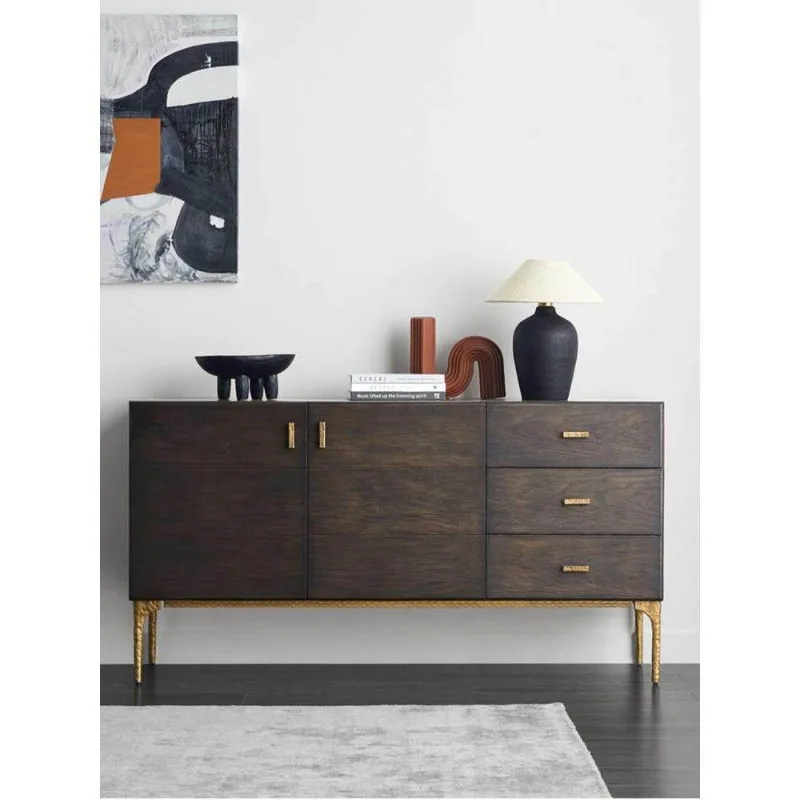 

Nordic series solid wood dining side cabinet, industrial retro style tea cabinet, living room locker, smoke color porch cabinet
