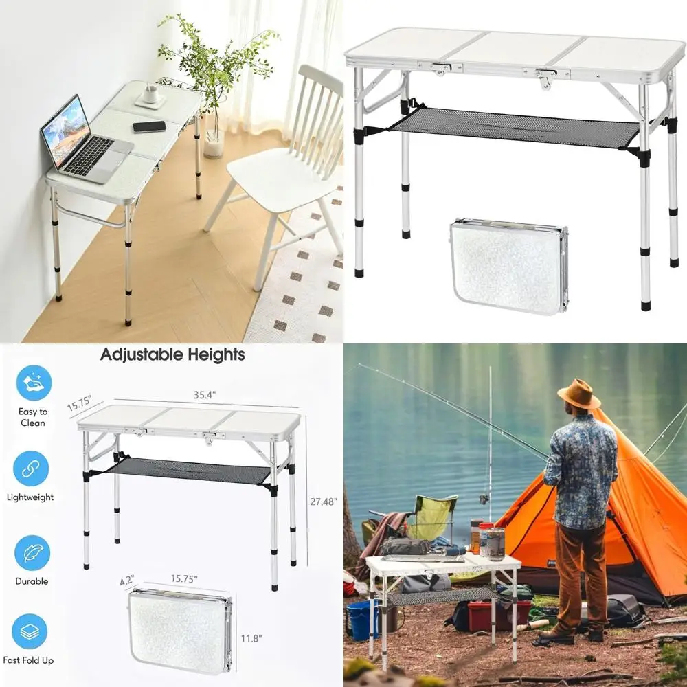 

olding Camping Table, 35''L x16''W Camp Table with Adjustable Height Legs, Indoor Outdoor Lightweight Portable olding Dining Tab