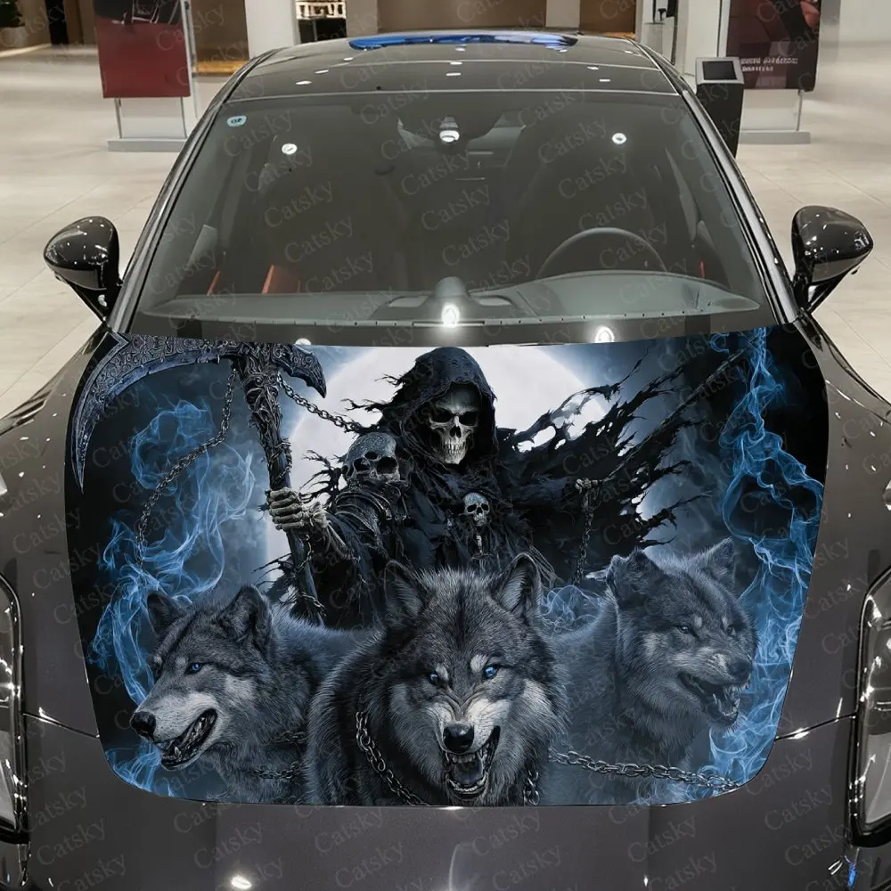 

Nether Realm Skull Guide Car Vinyl Wrap, PVC Waterproof Car Hood Sticker, Self-Adhesive Scratch-Resistant Stickers