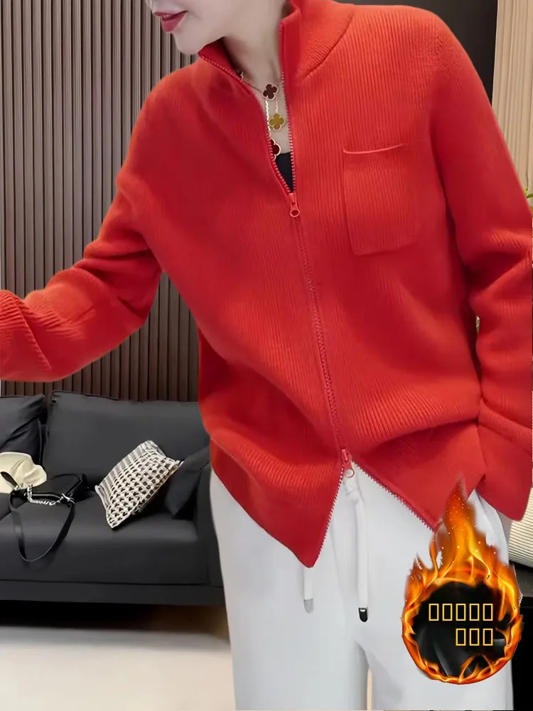 

Стильный дизайн, зимний теплый женский вязаный свитер с оранжевым воротником, повседневный свободный крой, мягкий трикотаж, удобная дышащая верхняя одежда