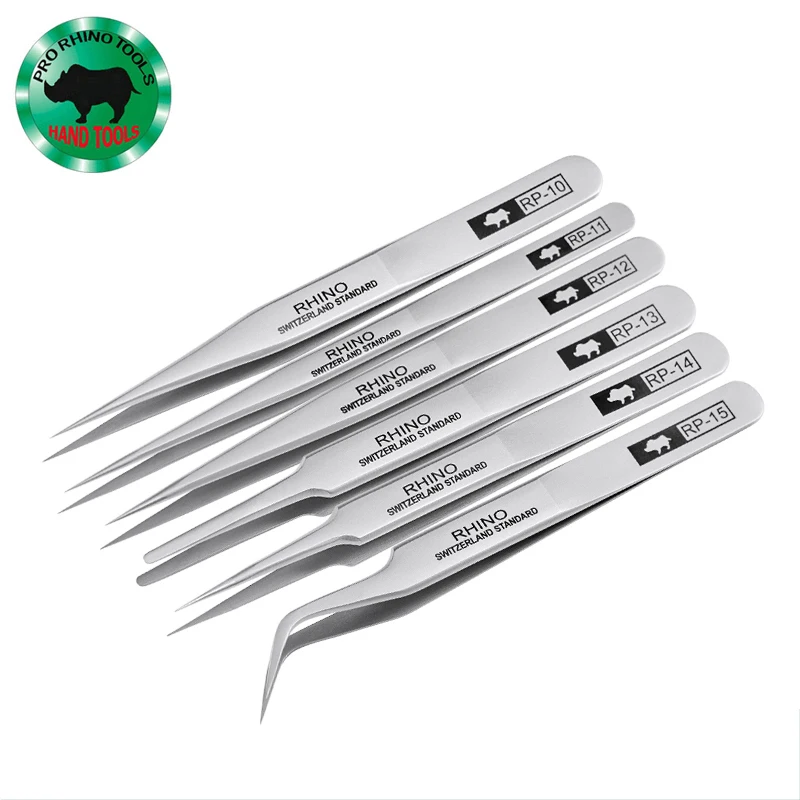 Japan RHINO Hardened Carbon Steel Anti-magnetic Fine-pointed High-precision Repair Clock Beauty Black Head Eyelashes Tweezers