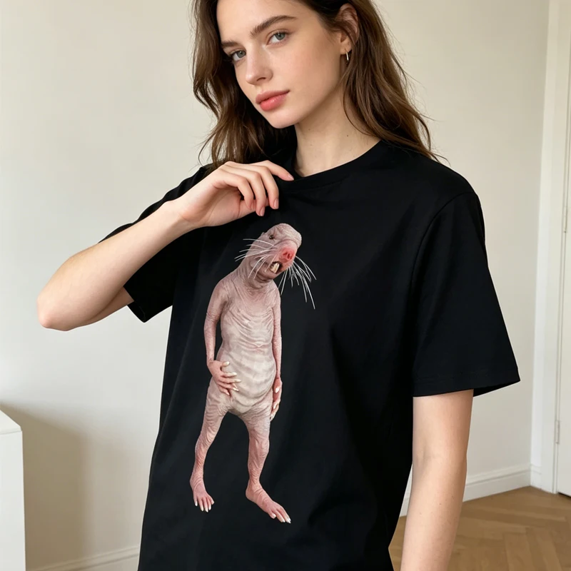 T-shirts pour femmes drôles : J'aime vraiment les taupes nues, d'accord ? T-shirt Naked Mole Rat à manches courtes et col rond, coupe ample, Evil Clothing