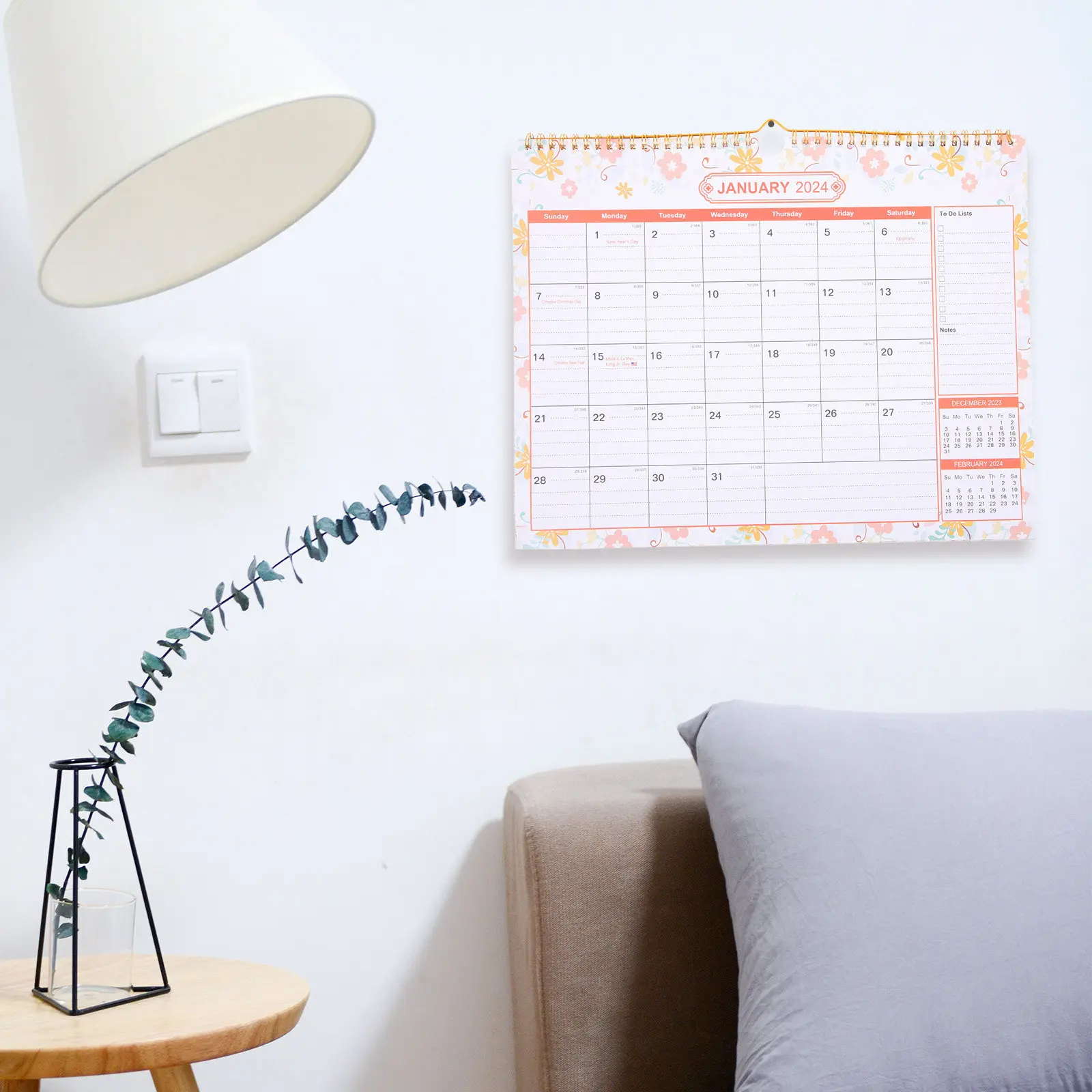 

Paper Material Wall Calendar Monthly Hanging Calendar 2024 Appointment Countdown Daily Use Sturdy for Home Office