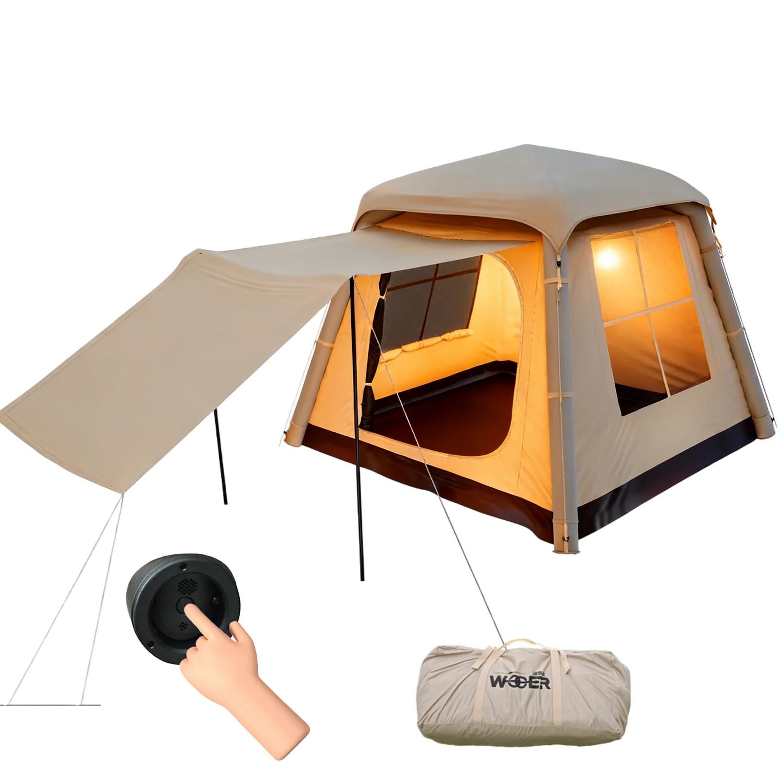 

Inflatable Camping Tent，Easy Set up 3-6 Person Glamping Outdoor Air Blow Up Tents,Equipped with a built-in air pump