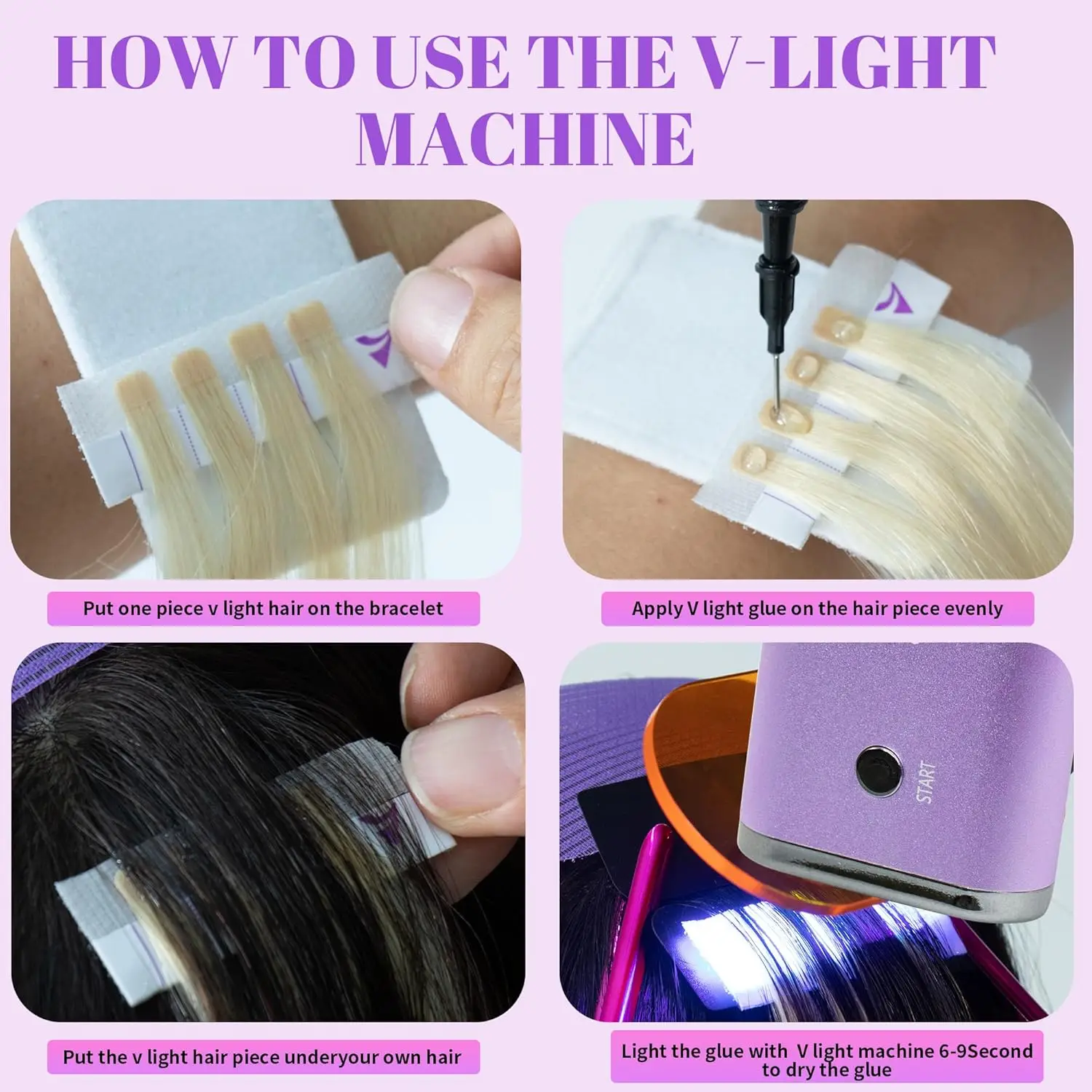 V Light Hair Extensions Kit Pro - Machine, Tool, Glue & Remover Set