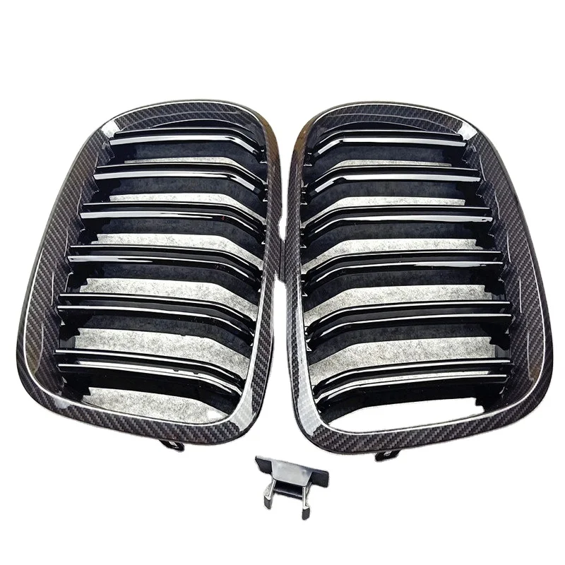 

E70 E71 Carbon Pattern Front Bumper Kidney Grill Grille for BMW X5 X6 2008-2014 Dual Line Racing Grills Car Styling