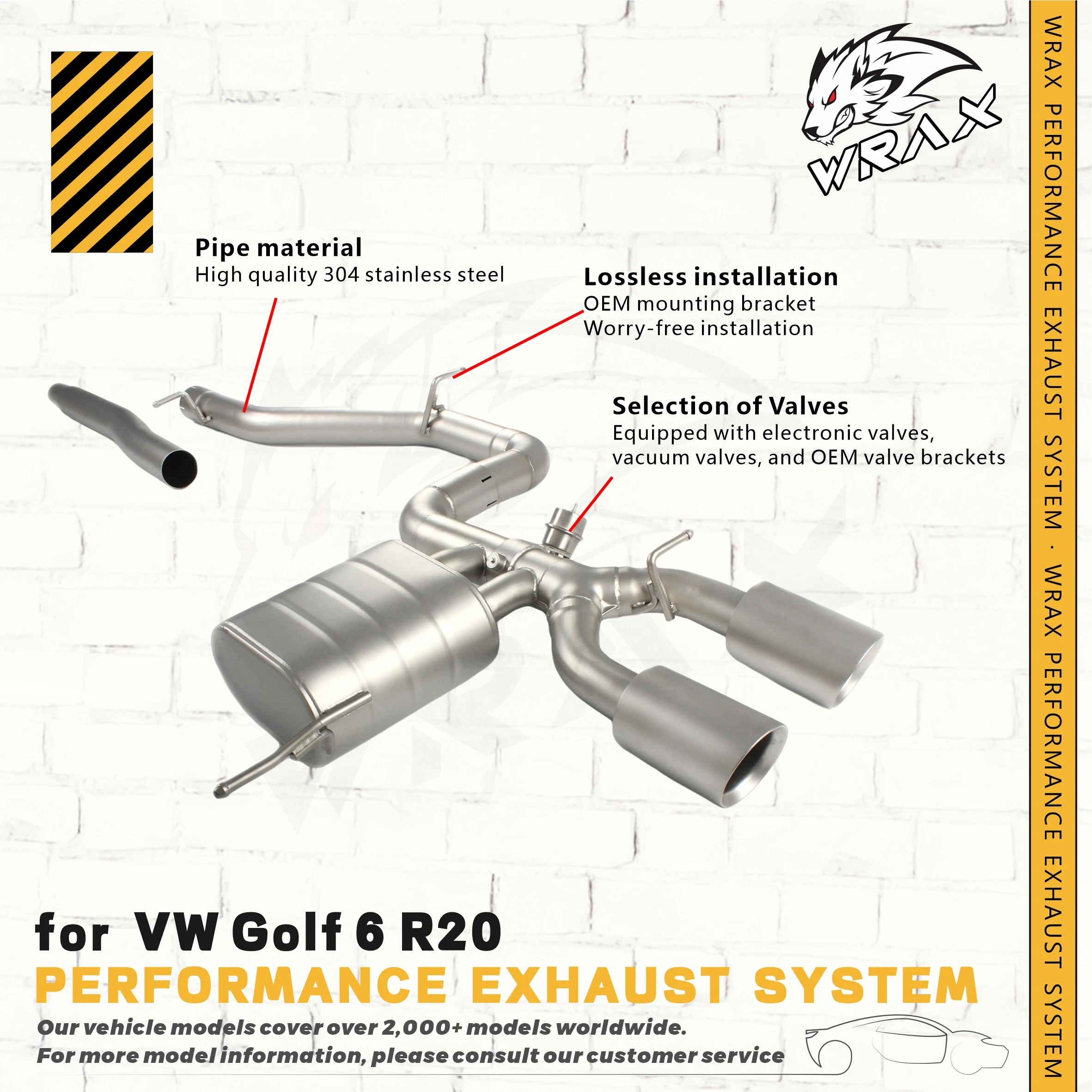 

Выхлопное кольцо WRAX Performance Catback для Golf 6 R20, поддержка из нержавеющей стали, настройка, точно подходит