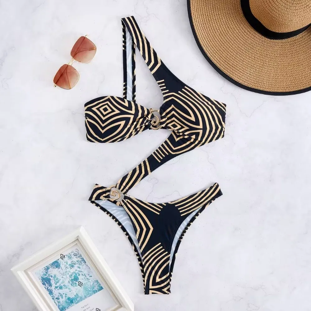 

Цельный купальник на одно плечо, женский трикини с кольцом, купальник, стринги, пляжная одежда, женские купальные костюмы 2024, праздничный бассейн, лето