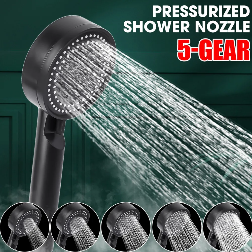 High Pressure Shower Head Spray 5 Modes Adjustable Showerheads With Hose Holder Handheld Water Saving Spray Nozzle For Bathroom