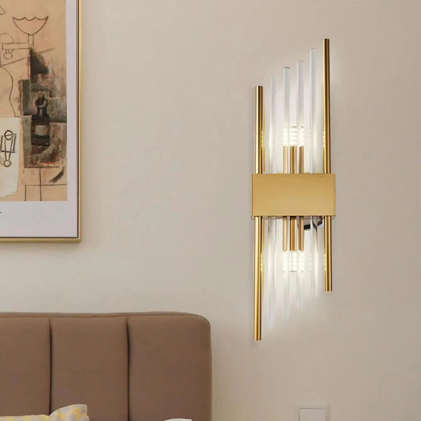 Lámpara de pared de latón y vidrio moderna, luz LED neutra de 110-240V, brillo que cambia de 3 colores, estilo escandinavo para sala de estar, dormitorio de Hotel