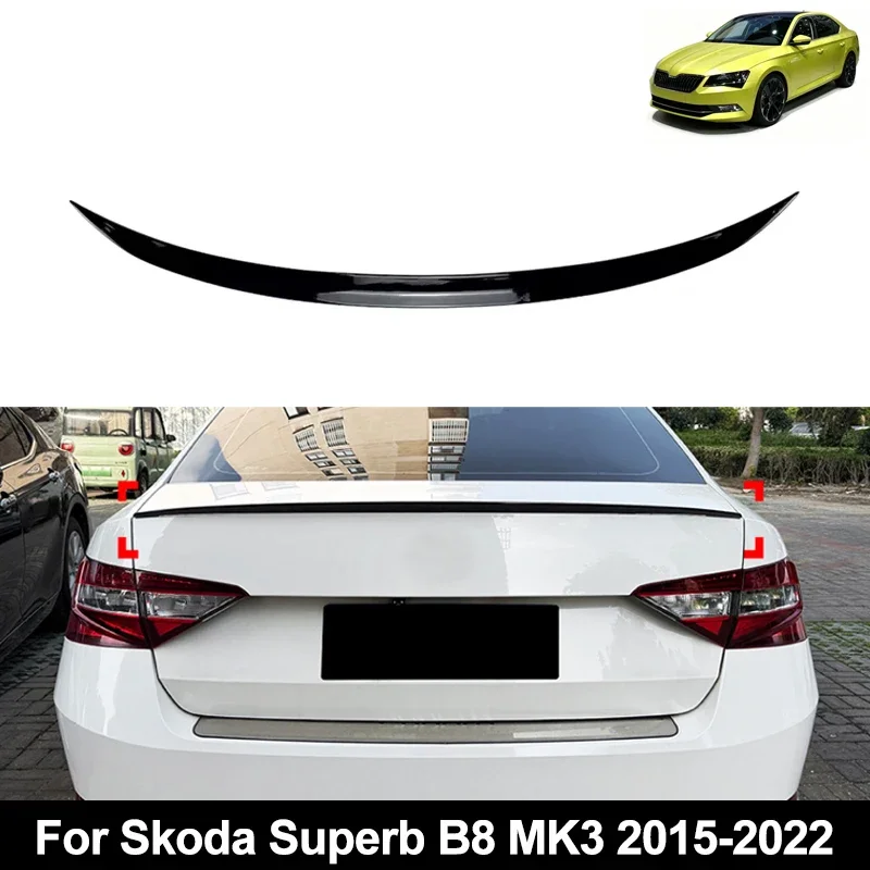 For Skoda Accessories Superb B8 MK3 2015-2022 Car Rear Trunk Spoiler Wing Boot Lip Glossy Black Soft Plastic 2016 2017 2018 2019