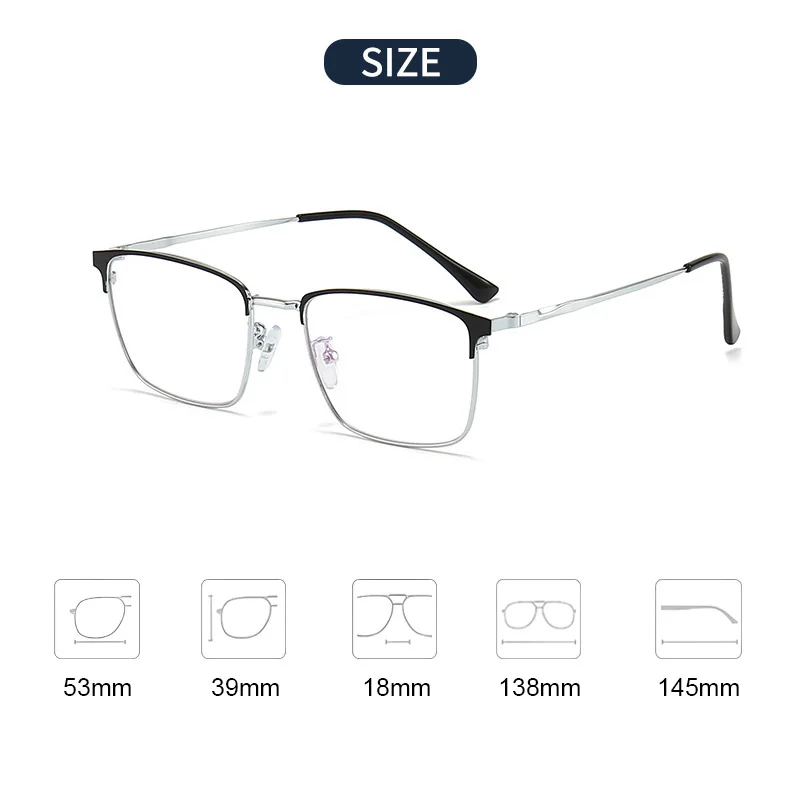إطار نظارات كلاسيكي مربع من سبائك التيتانيوم كامل الحافة للرجال، نظارات خفيفة الوزن ومتينة للأعمال والأزياء اليومية 3125